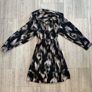 Calvin Klein Black Abstract Print Wrap Dress 18W Long Sleeve Tie Waist